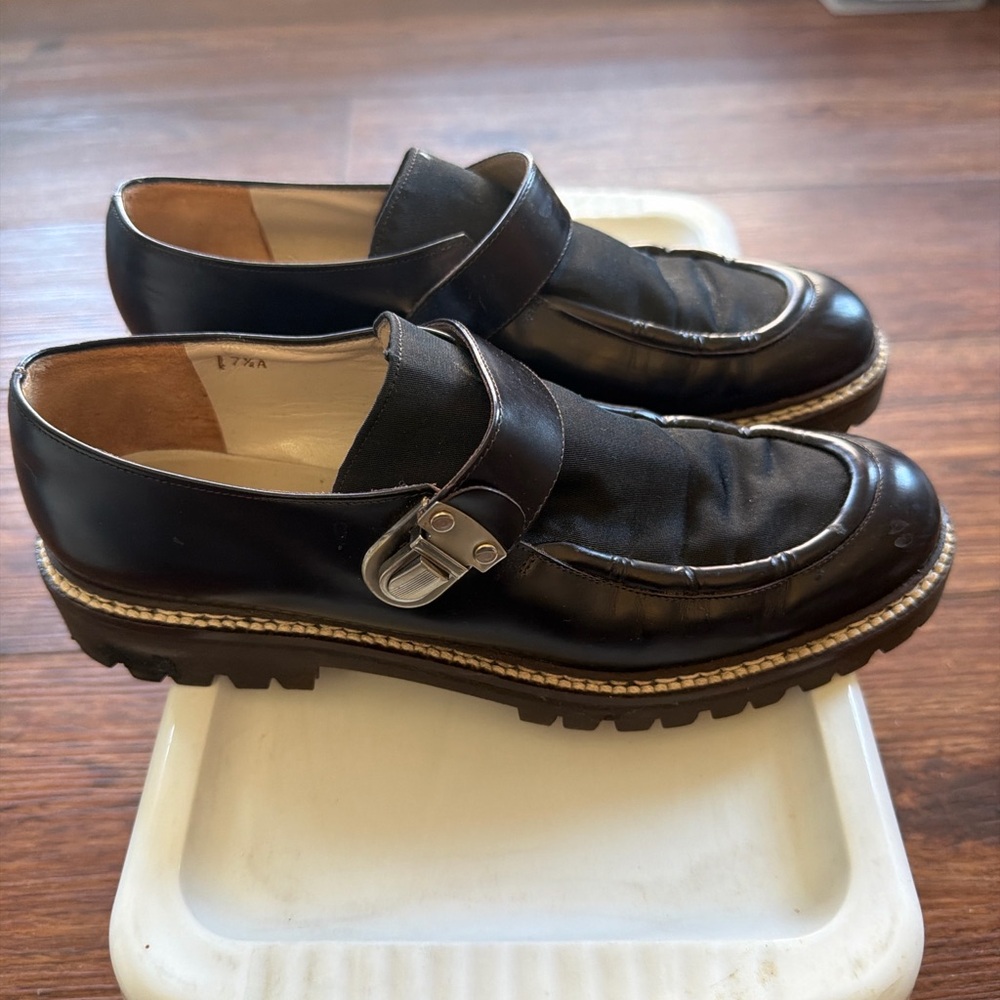 Via Spiga Lug Sole Monk Strap Loafers Italy Brown Leather Size 7.5